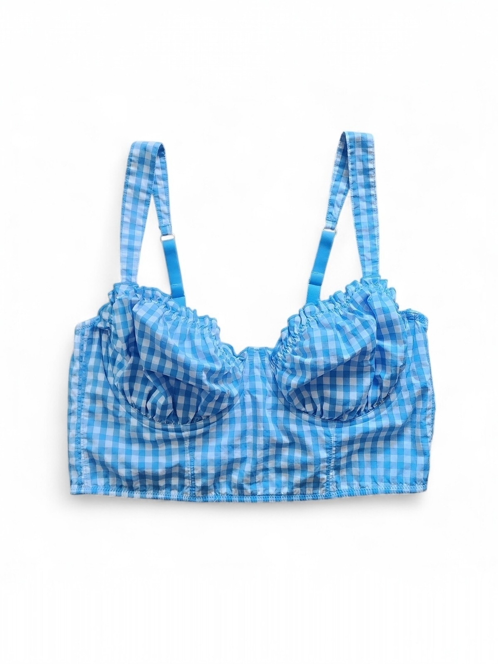Blue Gingham Longline Bralette
